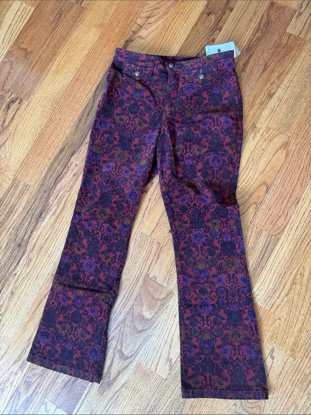 Free People Burgundy Purple Patterned High-Rise Pants